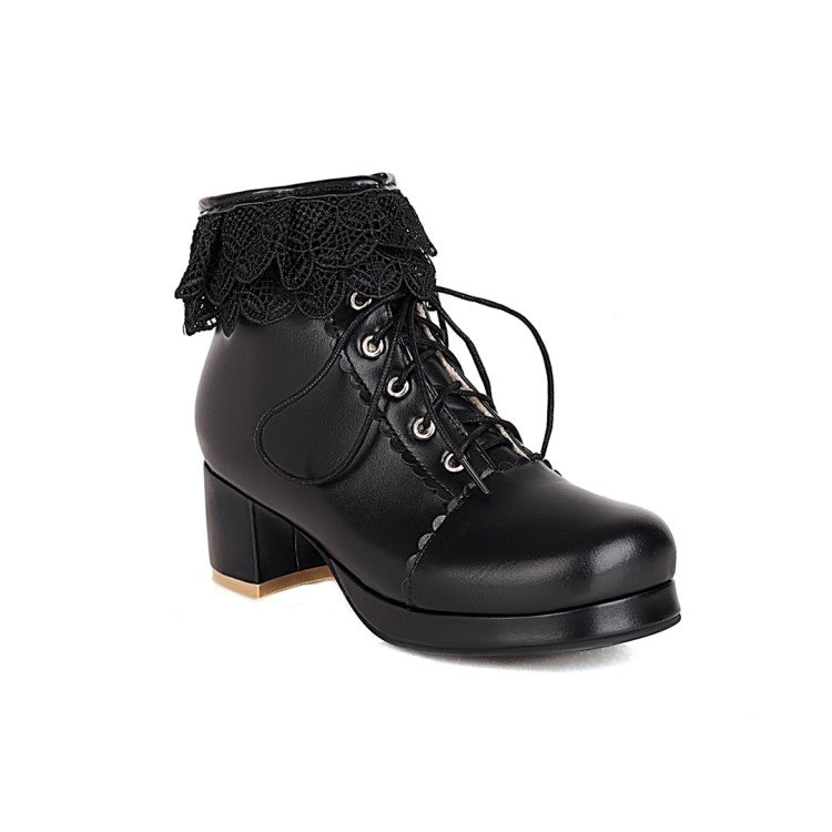 Women Lolita Lace High Heel Short Boots