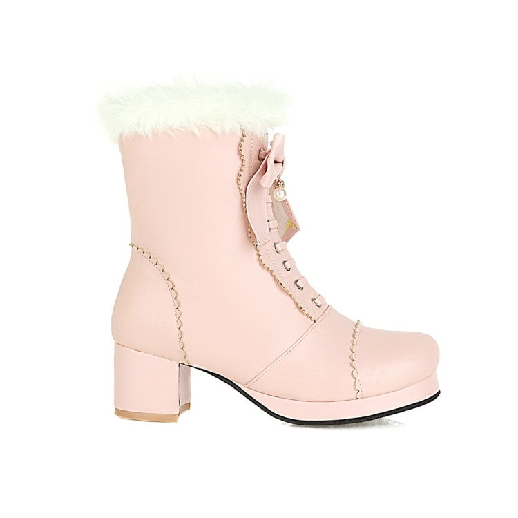 Women Bowtie High Heel Short Snow Boots