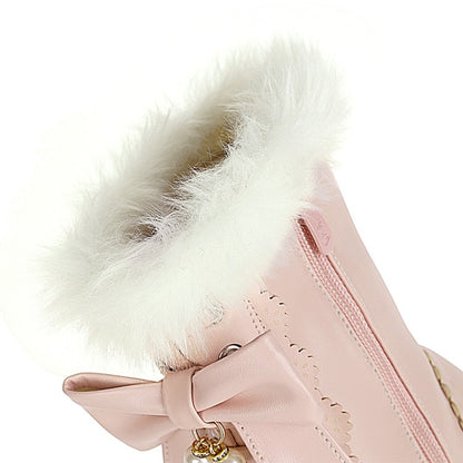 Women Bowtie High Heel Short Snow Boots