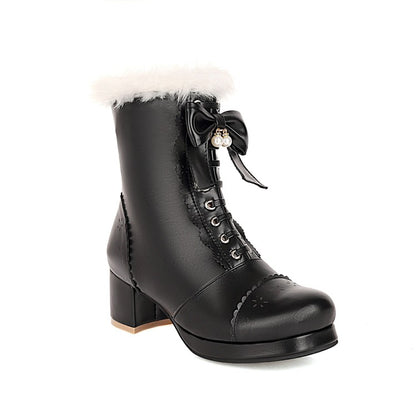 Women Bowtie High Heel Short Snow Boots