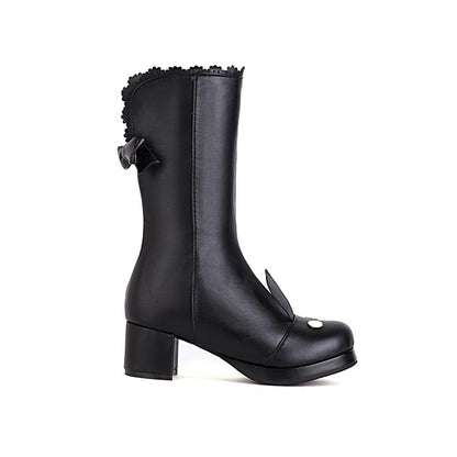 Women Bow High Heel Mid Calf Boots