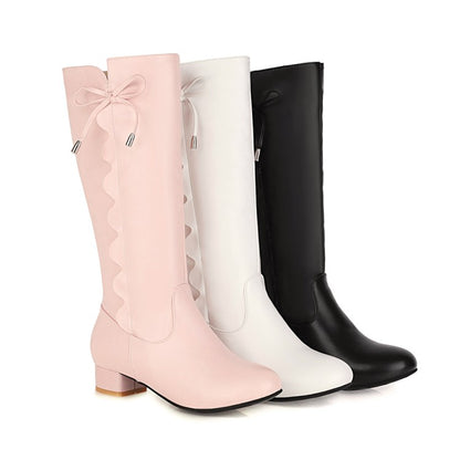 Women Knot Low Heel Mid Calf Boots