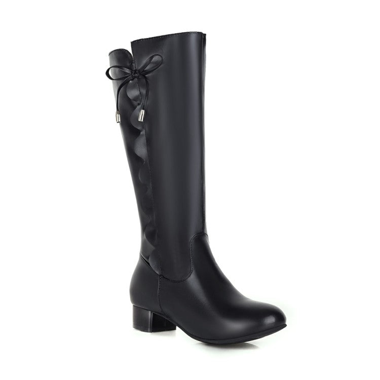 Women Knot Low Heel Mid Calf Boots