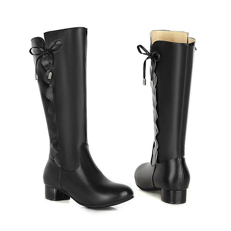 Women Knot Low Heel Mid Calf Boots