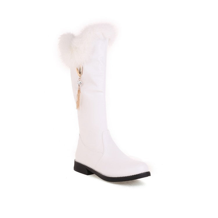 Women Zipper Fur Low Heel Mid Calf Boots