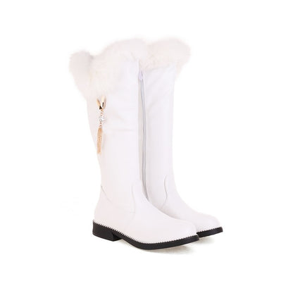 Women Zipper Fur Low Heel Mid Calf Boots