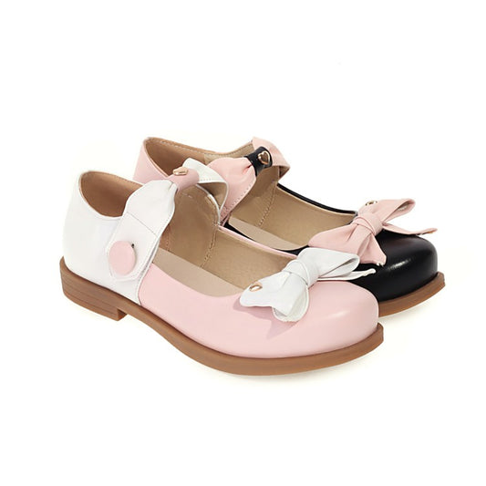 Women Double Bowtie Flats Mary Jane Shoes