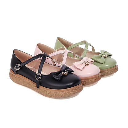 Women Cross Straps Flats Shoes with Bowtie