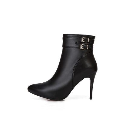 Pointed Toe Buckle Women High Heel Short Boots