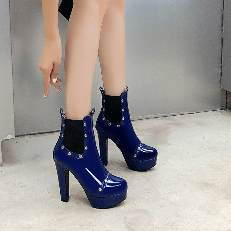 Women Studded Platform High Heel Short Boots