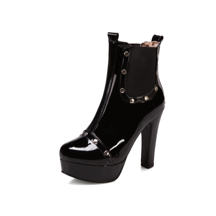 Women Studded Platform High Heel Short Boots