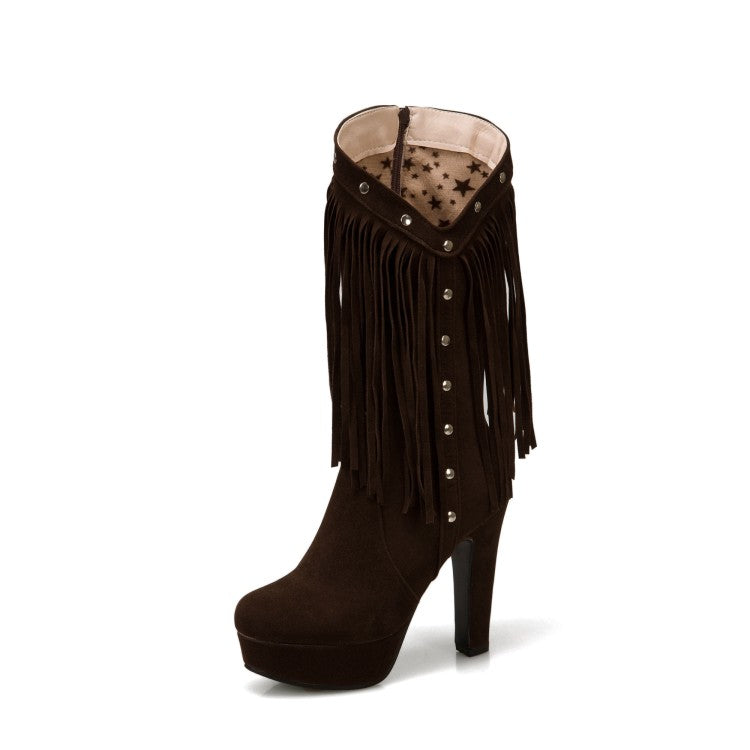 Women Tassel Platform High Heel Short Boots