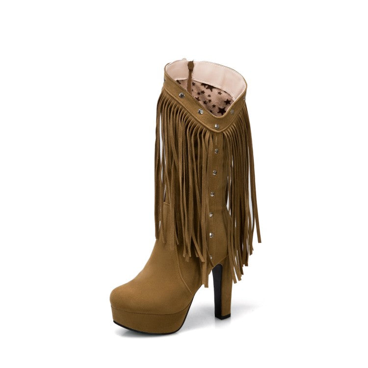 Women Tassel Platform High Heel Short Boots