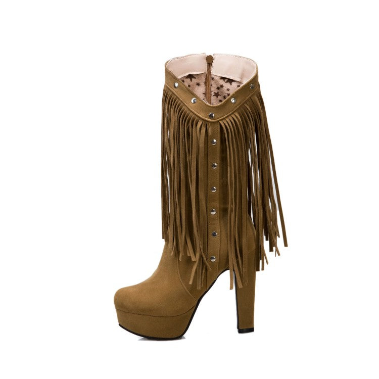 Women Tassel Platform High Heel Short Boots