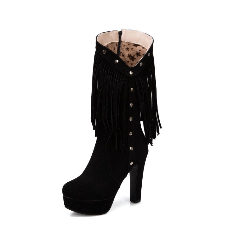 Women Tassel Platform High Heel Short Boots