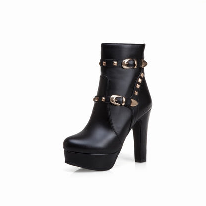 Women Rivets Platform High Heel Short Boots