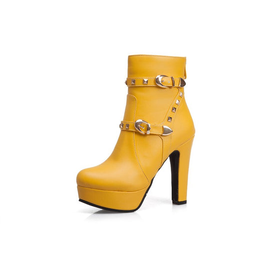 Women Rivets Platform High Heel Short Boots