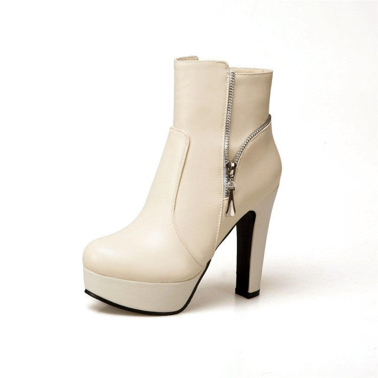 Women Chunky High Heel Short Boots