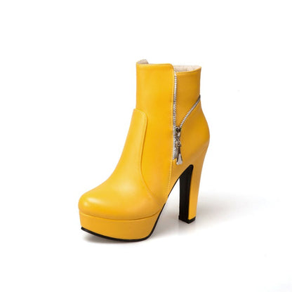 Women Chunky High Heel Short Boots