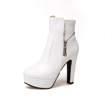 Women Chunky High Heel Short Boots