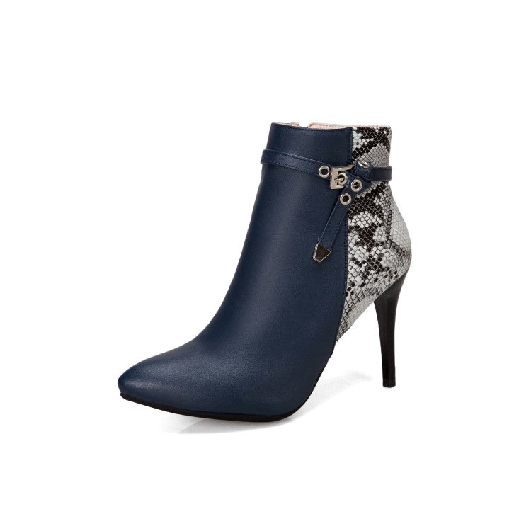Women Pointed Toe Snake-print High Heel Short Boots