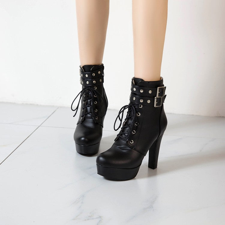 Women Rivets Platform High Heel Short Boots