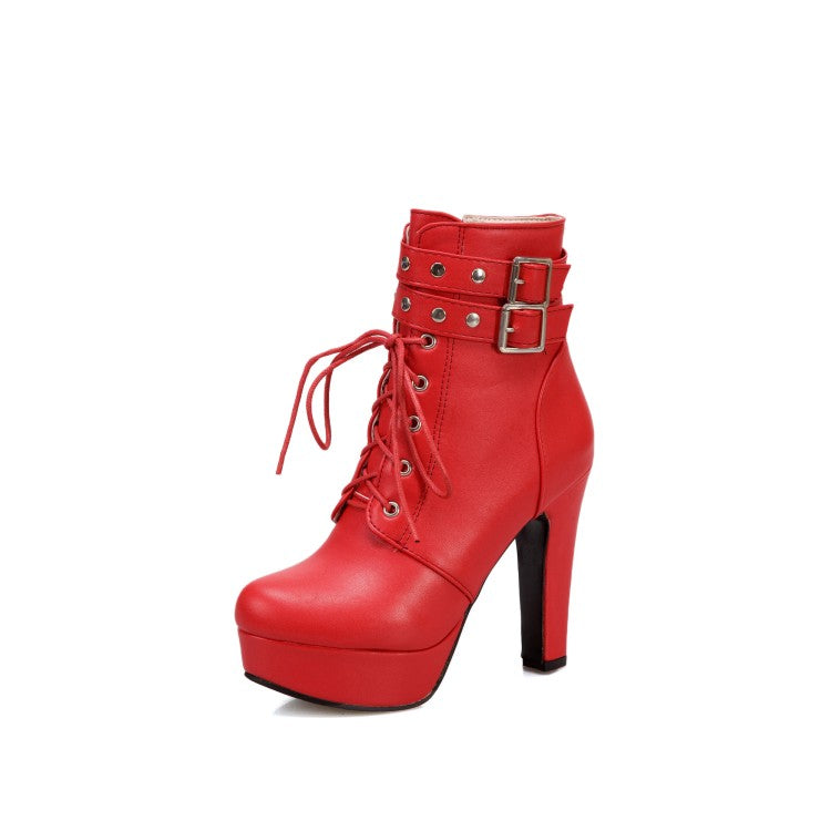 Women Rivets Platform High Heel Short Boots