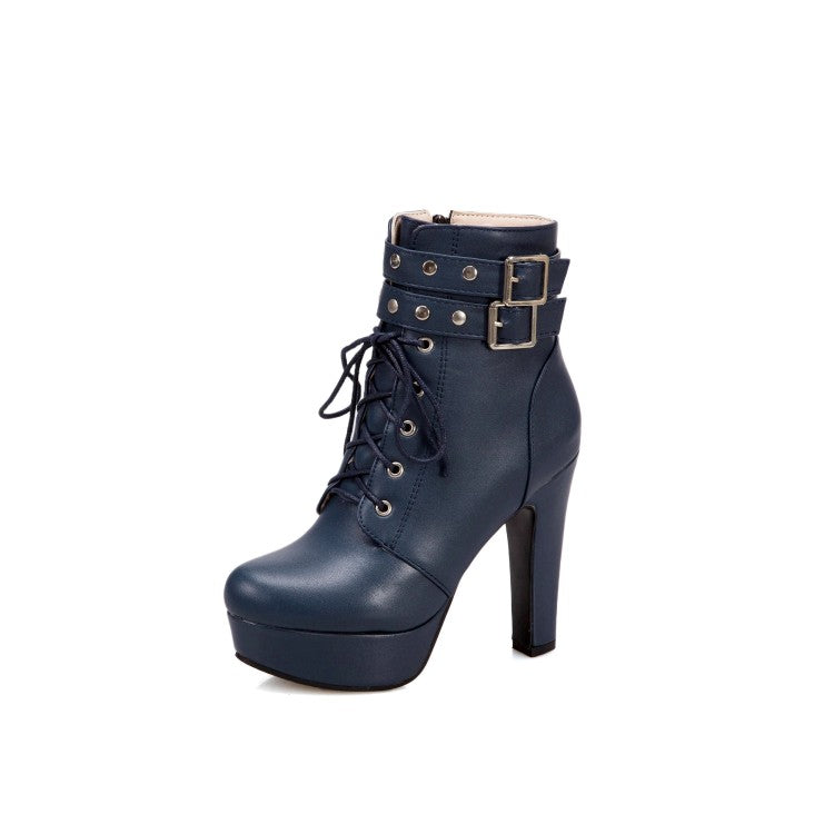 Women Rivets Platform High Heel Short Boots
