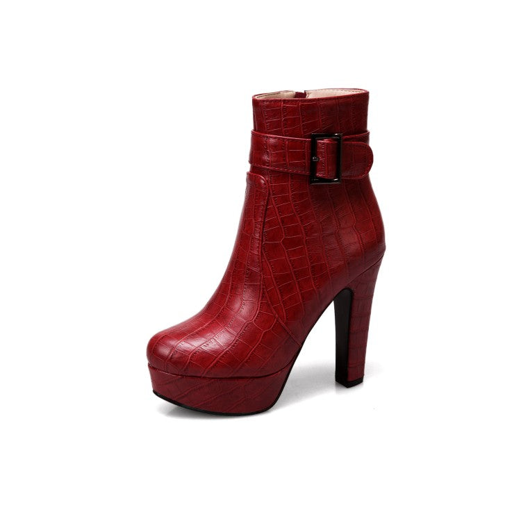 Women Buckle Platform High Heel Short Boots