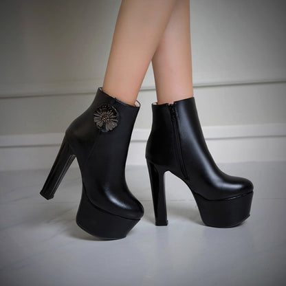 Women Flower Platform High Heel Short Boots