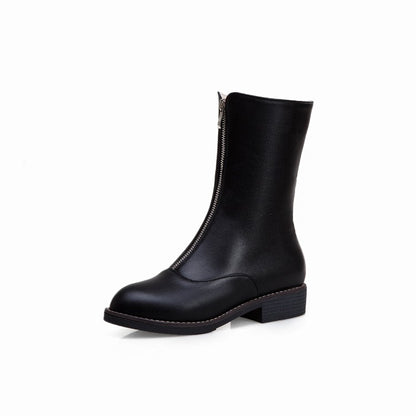 Women Zipper Low Heel Short Boots