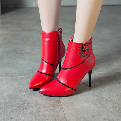 Women Color Block High Heel Stiletto Short Boots