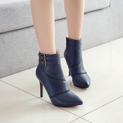 Women Color Block High Heel Stiletto Short Boots