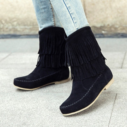 Women Tassel Low Heels Short Boots