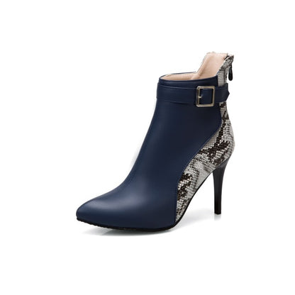 Women Pointed Toe Snake-print High Heel Short Boots