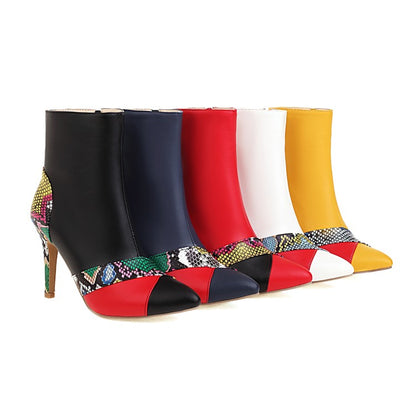 Women Snake-printed Stiletto High Heel Short Boots