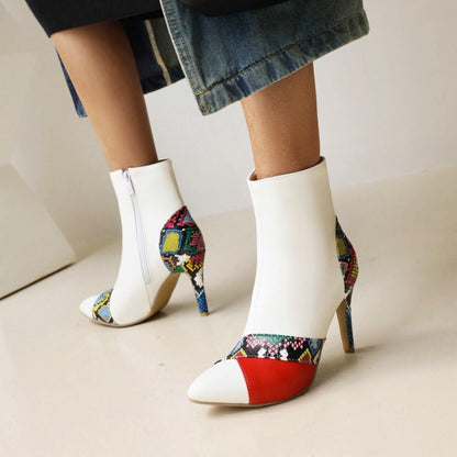 Women Snake-printed Stiletto High Heel Short Boots