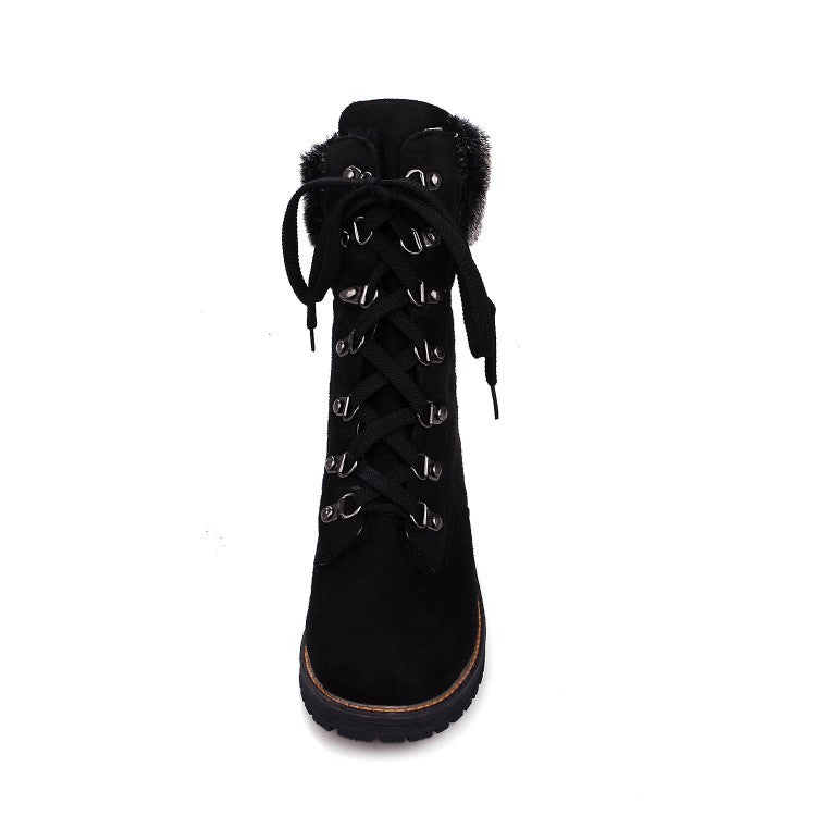 Women Lace Up Low Heels Short Boots