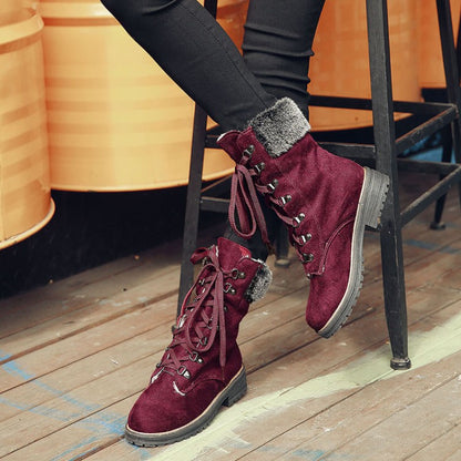 Women Lace Up Low Heels Short Boots