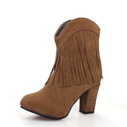 Women Tassel High Heels Short Boots