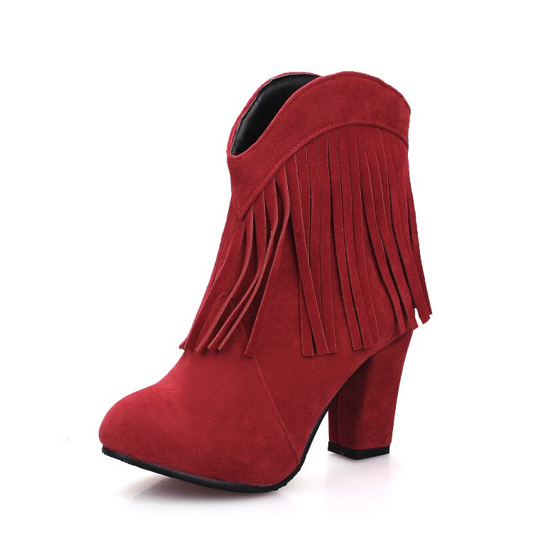 Women Tassel High Heels Short Boots