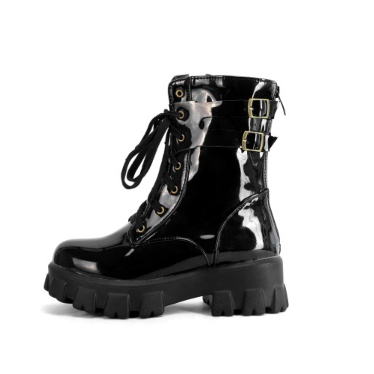 Women Lace Up Buckle Short Motorcycle Boots