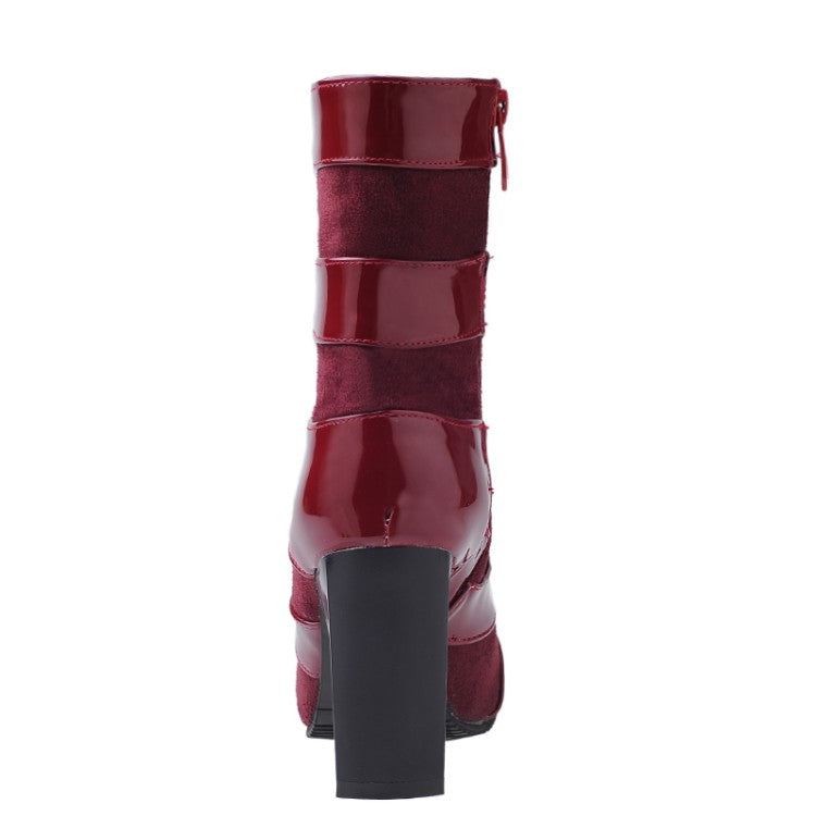 Women Patent Leather High Heels Short Boots