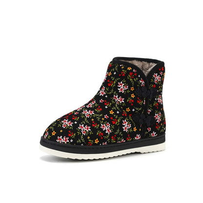 Women Winter Floral Printed Short Snow Boots