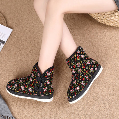 Women Winter Floral Printed Short Snow Boots