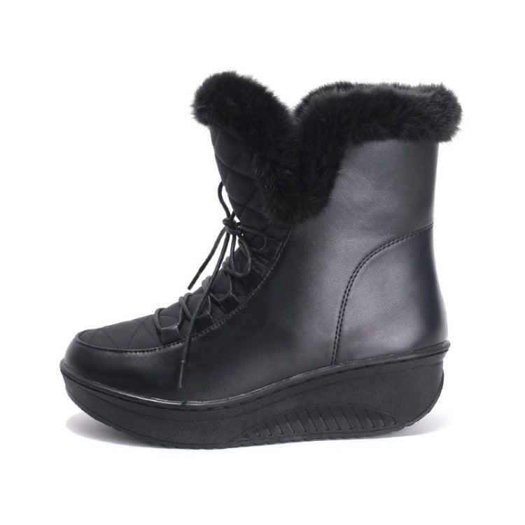 Women Winter Wedge Heels Down Short Snow Boots