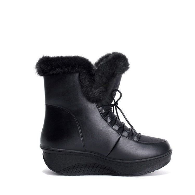 Women Winter Wedge Heels Down Short Snow Boots