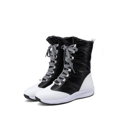 Women Leather Wedges Heels Winter Down Mid Calf Snow Boots