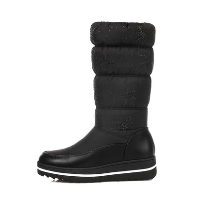 Women Heels Water Proof Winter Down Mid Calf Snow Boots