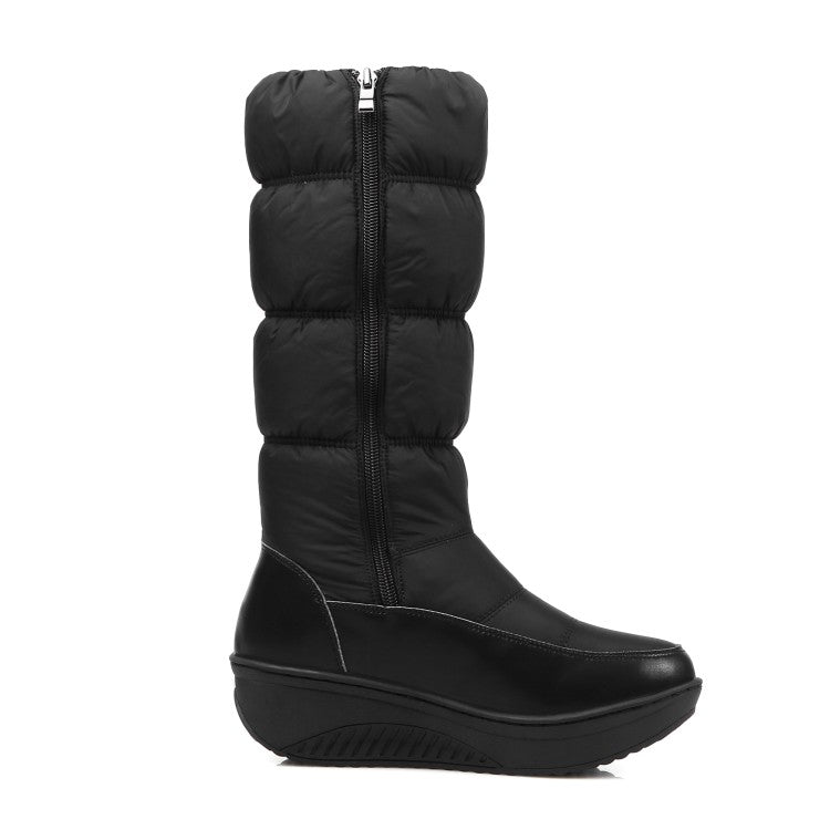 Women Wedge Heels Winter Down Mid Calf Snow Boots